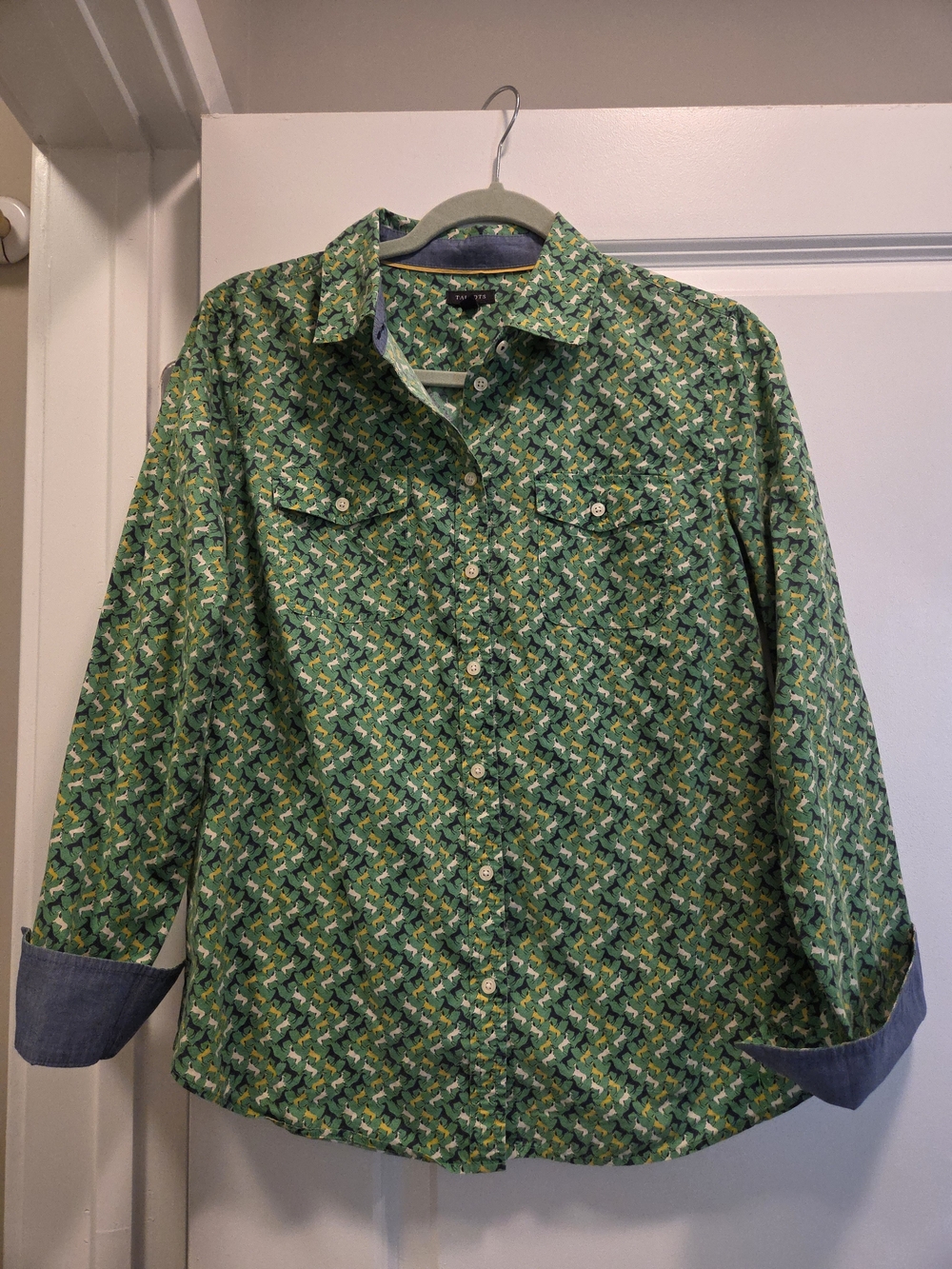 Talbots Green Horse Print Button Down Shirt Size 8 100% Cotton